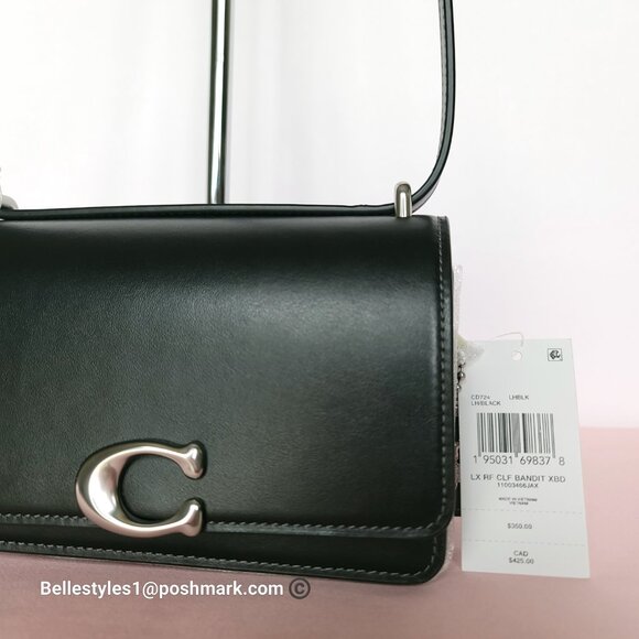 COACH Bandit Luxe Refined Smooth Calf Leather Small Crossbody Bag- Black color ⭐ - Picture 15 of 16